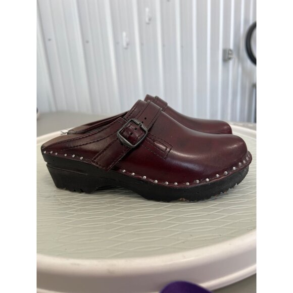 Troentorp Bastad Donatello Clogs Women 35 Studded Round Toe Maroon Leather Shoe - Picture 6 of 9